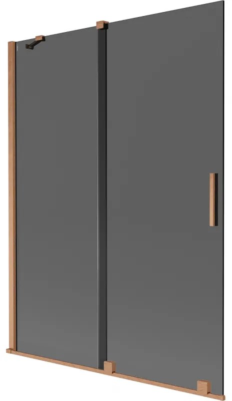 Mexen Velar, 2-krídlová posuvná vaňová zástena 130 x 150 cm, 8mm šedé sklo, medená matná, 896-130-000-41-65