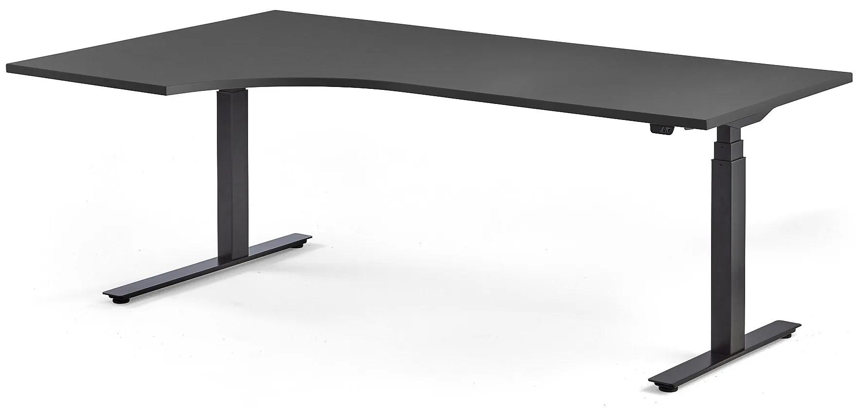 Výškovo nastaviteľný rohový stôl MODULUS, 2000x1200 mm, čierna, čierna