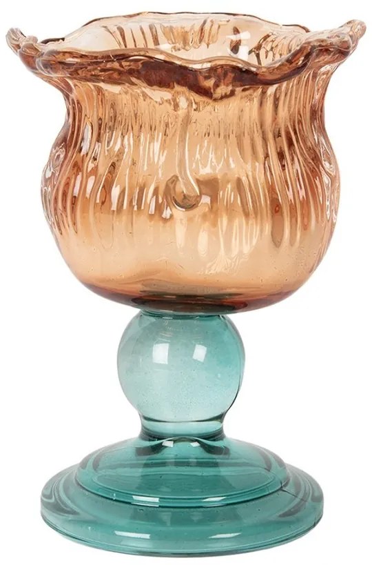 Tyrkysovo-oranžový sklenený svietnik tulipán Colorful Garden - Ø 10*14 cm