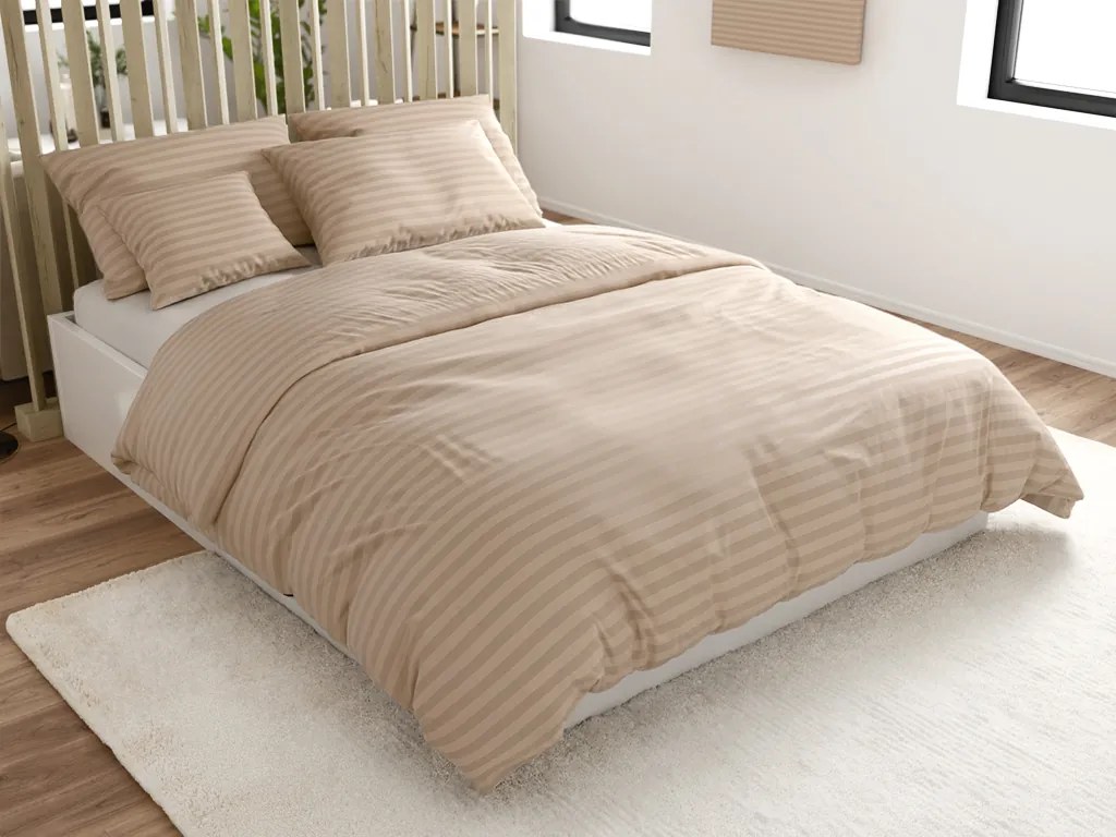 Hotelové obliečky z mikrovlákna JASMINE béžové - prúžok 2 cm Rozmer obliečok: 70 x 90 cm | 140 x 220 cm