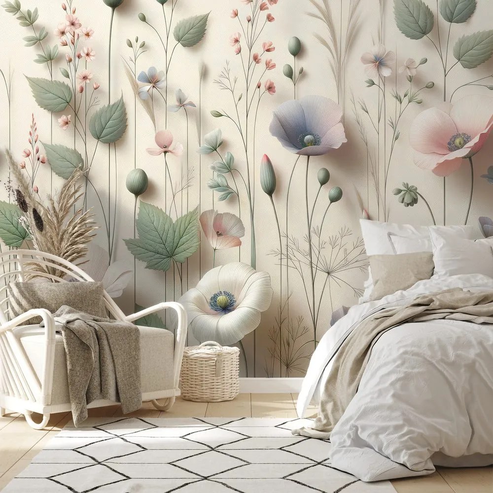 Samolepiaca tapeta pastelové lúčne kvety