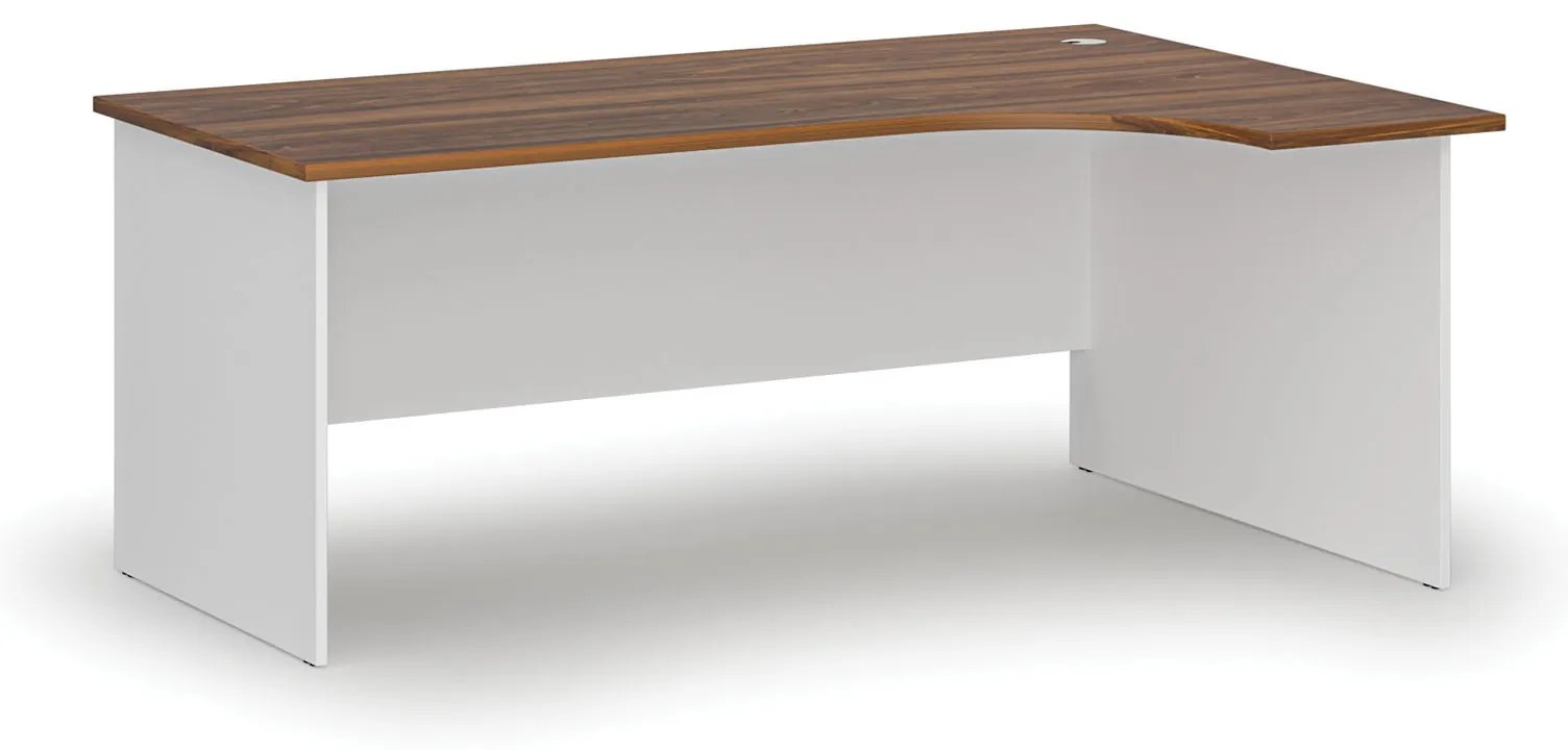 Rohový kancelársky písací stôl PRIMO WHITE, 180x120 cm, pravý, biela/orech