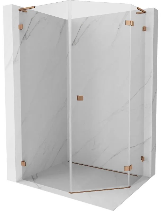 Mexen Lunar, L päťuholníkový sprchový kút s pravým sklonom 80 x 90 cm, 8mm číre sklo, profil ružové zlato, 831L-080P-090L-60-00-P