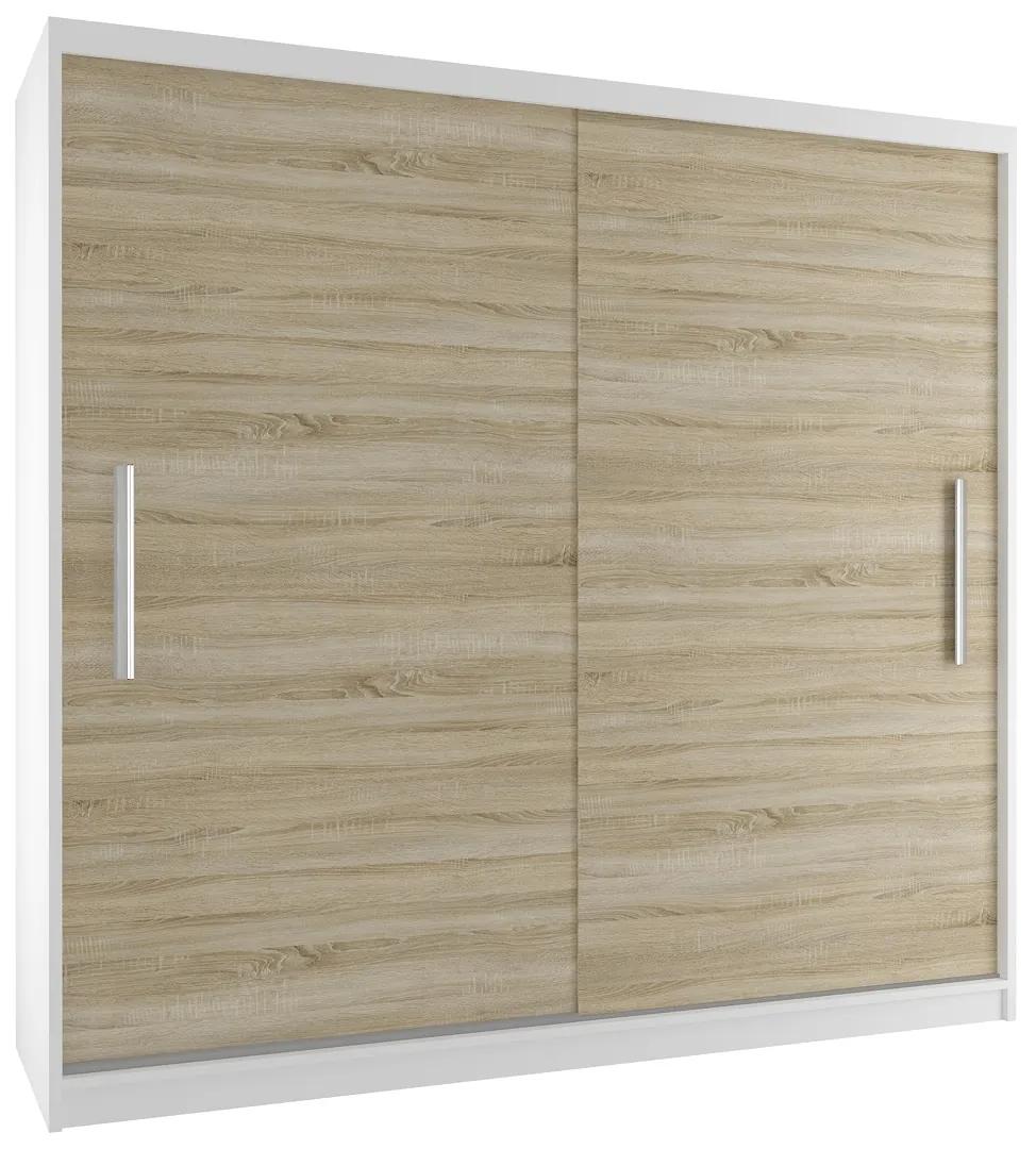 Šatníková skriňa 200 cm Belini biely mat / dub sonoma s posuvnými dverami SI SZP1/2/W/DS/0/AL