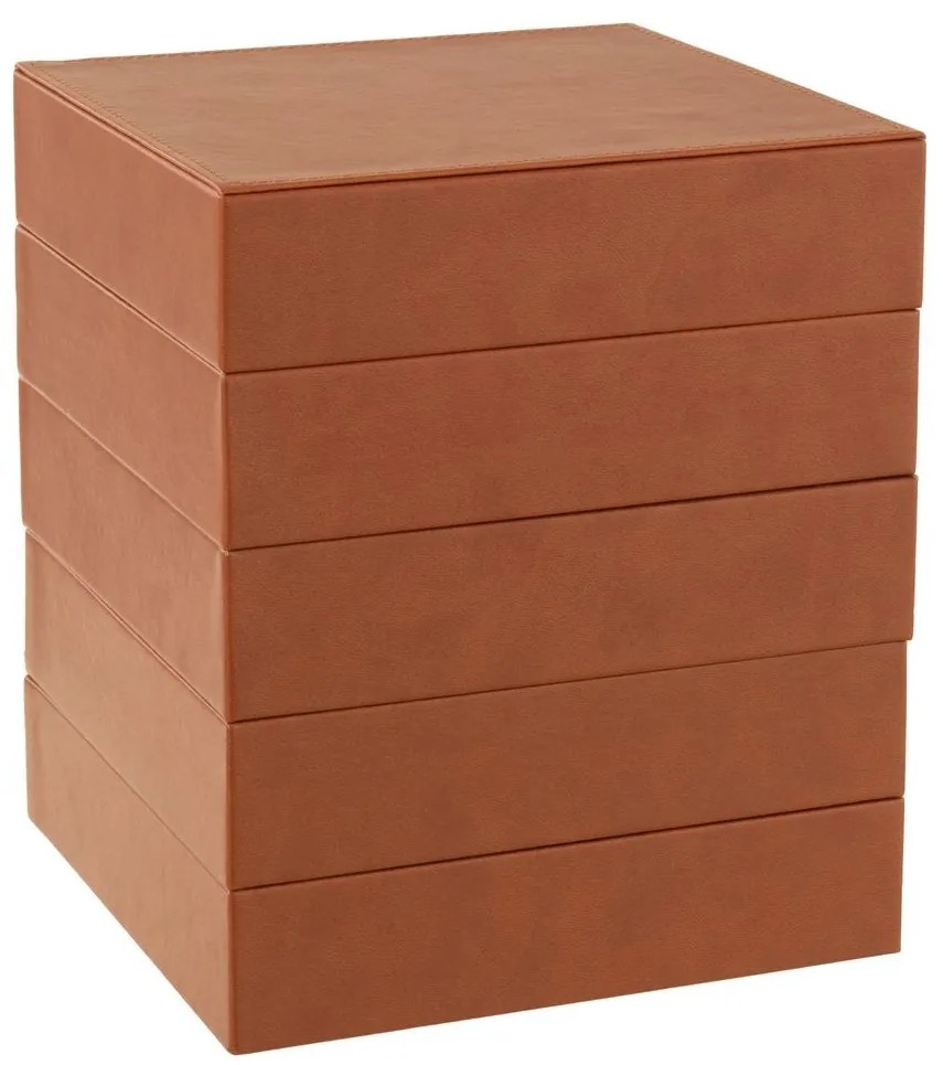 Hnedá 4-poschodová šperkovnica z umelej kože Cognacco - 20*20*22cm