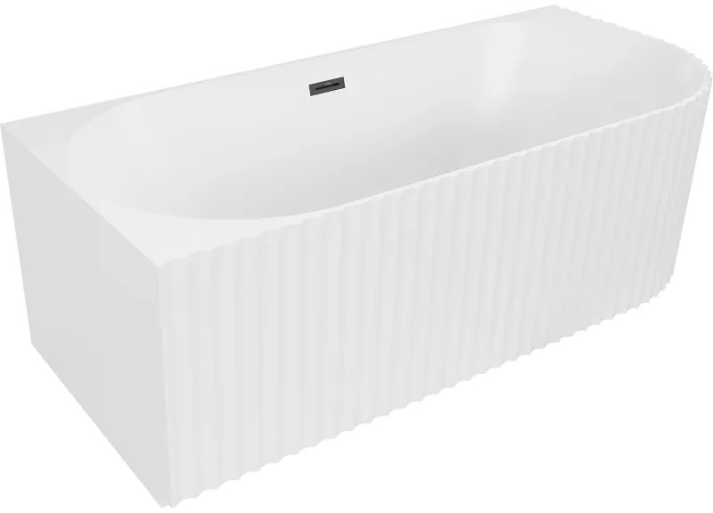 Mexen Gia, voľne stojaca rohová vaňa, drážkovaná, ľavá, 150 x 75 cm, biela matná, čierna matná, 52701507501L-70