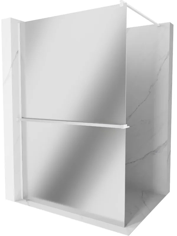 Mexen Kioto+, sprchová zástena Walk-In s poličkou a vešiakom 80 x 200 cm, 8mm sklo vzor zrkadlo, biely profil, 800-080-121-20-50