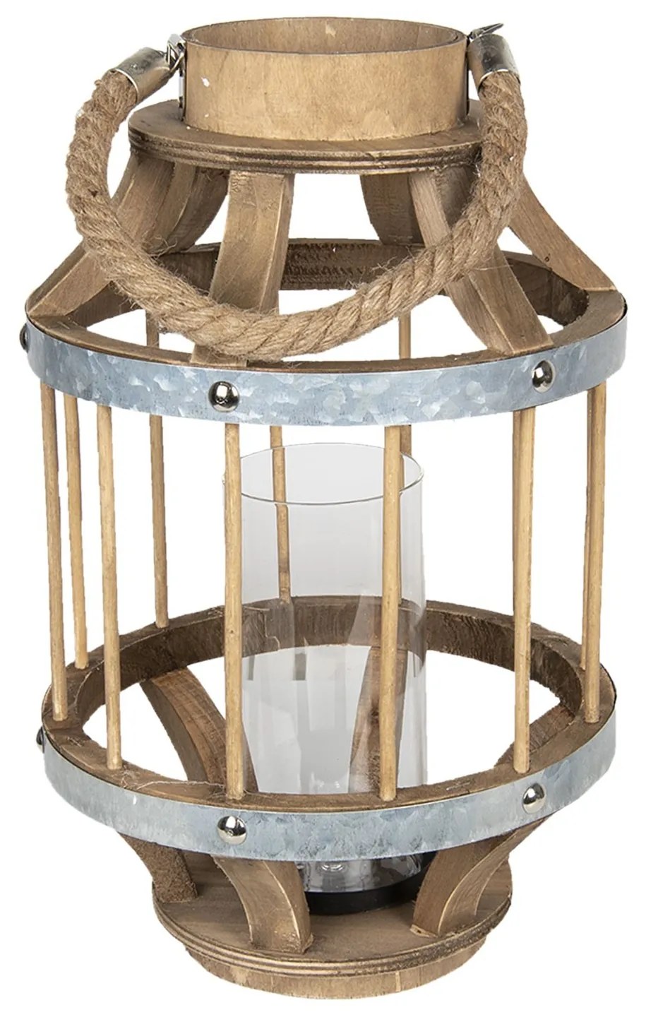 Hneda drevena lampáš Renee - Ø 22*35 cm