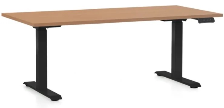 Výškovo nastaviteľný stôl OfficeTech D, 160 x 80 cm, čierna podnož, buk