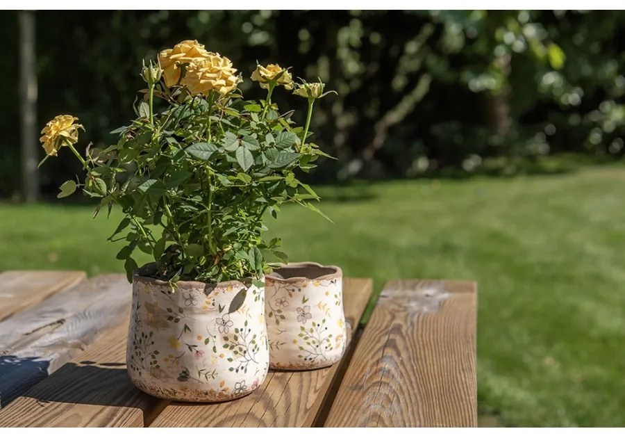 Béžový keramický obal na kvetináč so žltými kvietkami Ylla S - Ø 14*12 cm