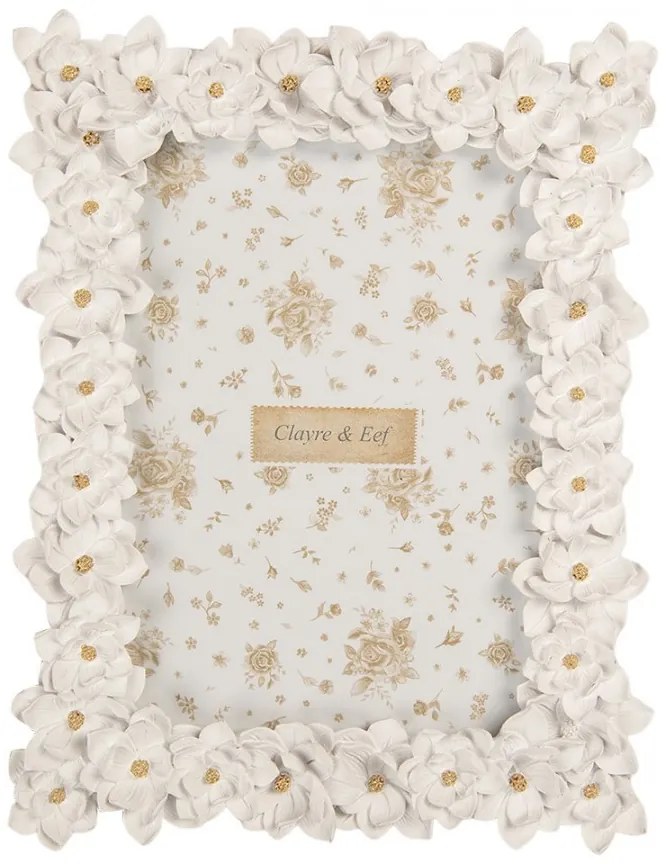 Biely fotorámik zdobený kvetmi - 18*2*23 cm / 13*18 cm