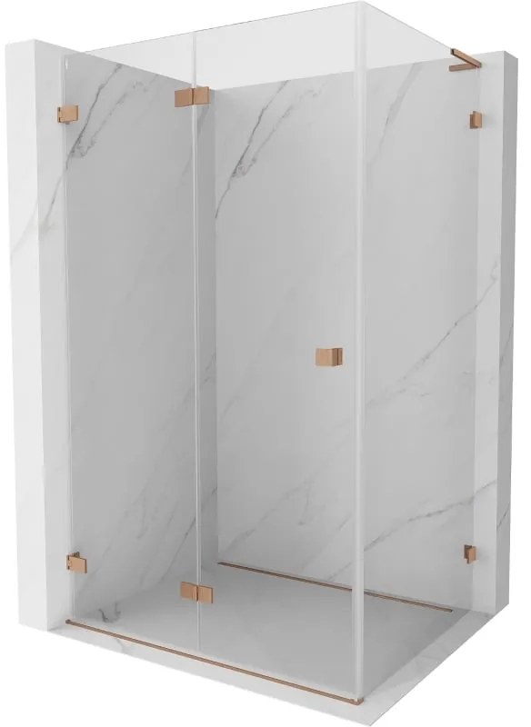 Mexen Lunar-F L, 1-krídlový sprchový kút so skladacími dverami, ľavý, 85 x 80 cm, 8mm číre sklo, medený profil, 836L-085-080-65-00-L