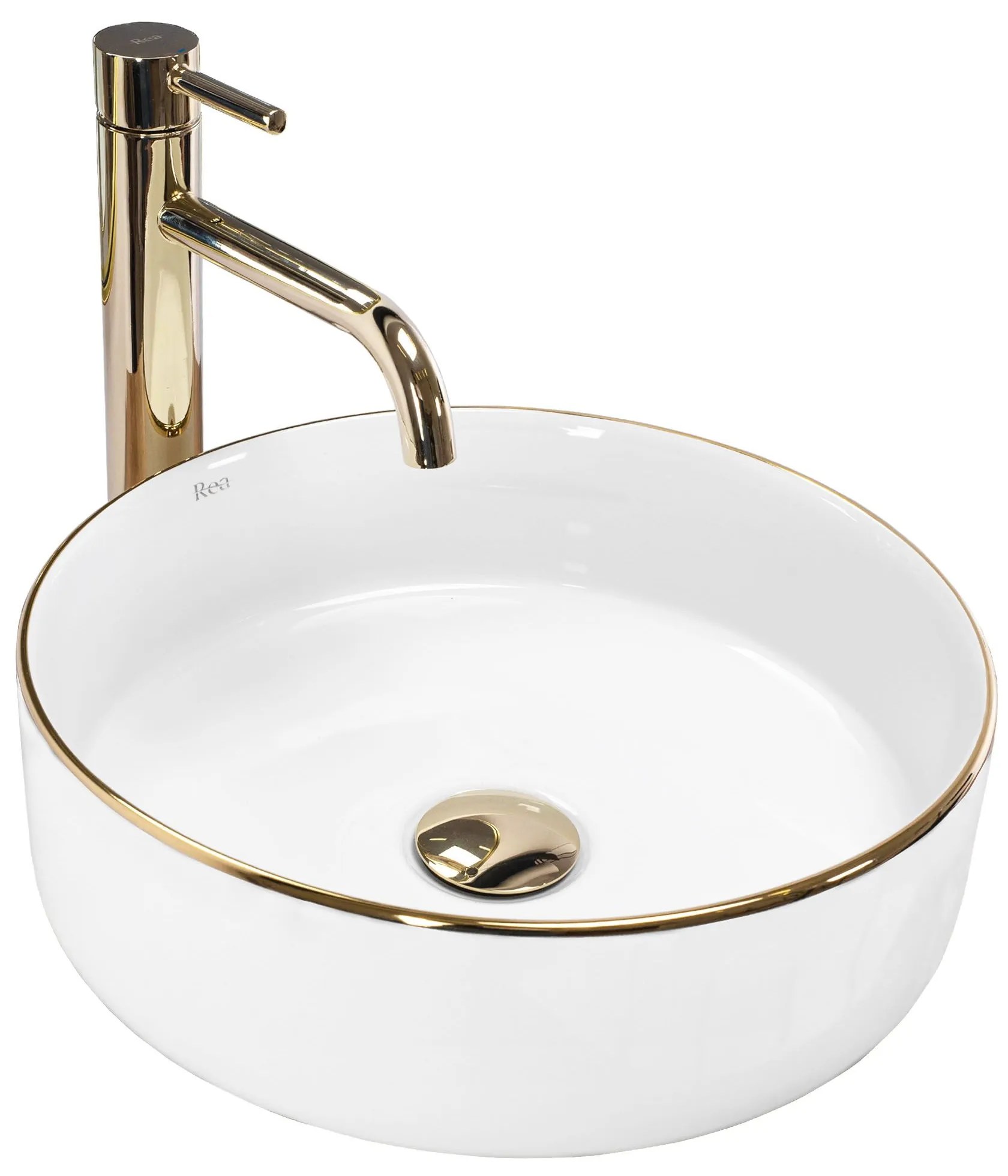 Rea Sami Gold Edge, umývadlo na dosku 36x36 cm, biela-zlatá, REA-U6758