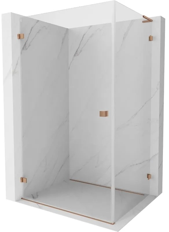 Mexen Lunar-B L sklápací sprchový kút ľavý 75 x 70 cm, číre sklo, medená matná, 832L-075-070-65-00-L