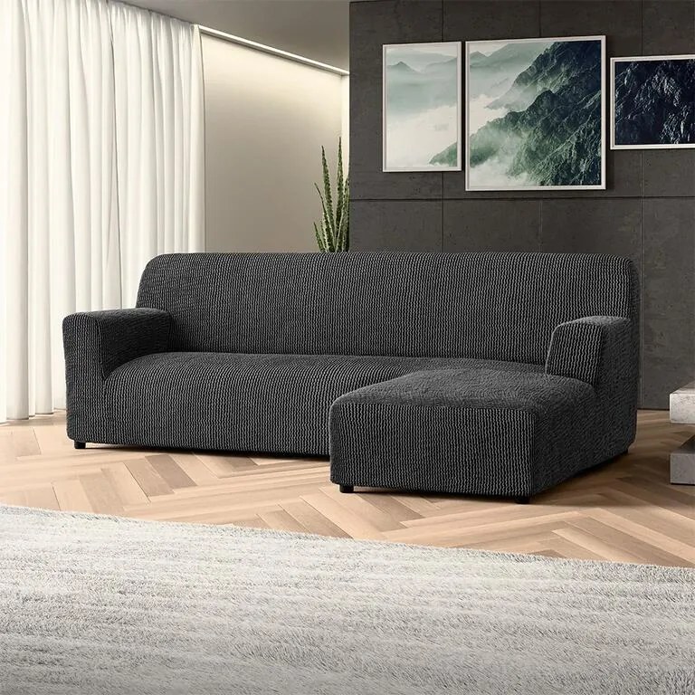 Bielastické poťahy COSTINA antracit sedačka s otomanom vpravo (š. 170 - 300 cm)