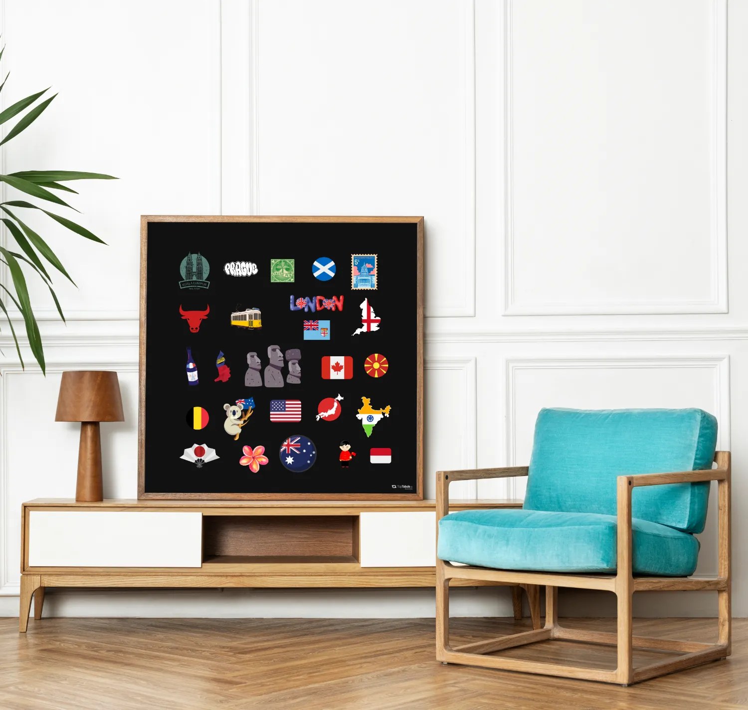 Toptabule.sk Čierna tabuľa na magnetky v drevenom ráme mahagón 90x60 cm