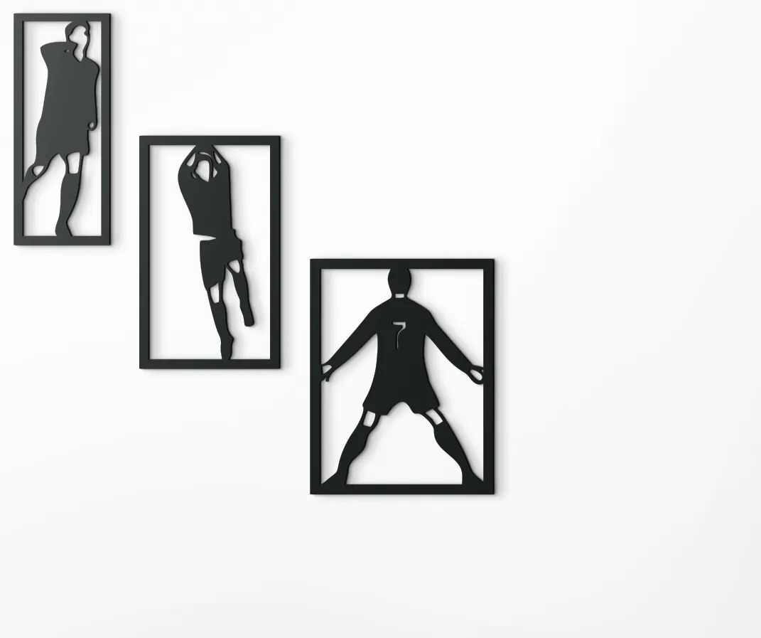 drevko 3-dielny drevený obraz Futbalista Rozmer obrazu: 65 x 65 cm, Farba dekorácie: Čierna