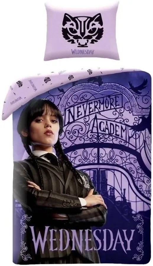 Bavlnené posteľné obliečky Wednesday - motív Nevermore Academy - 100% bavlna - 70 x 90 cm + 140 x 200 cm