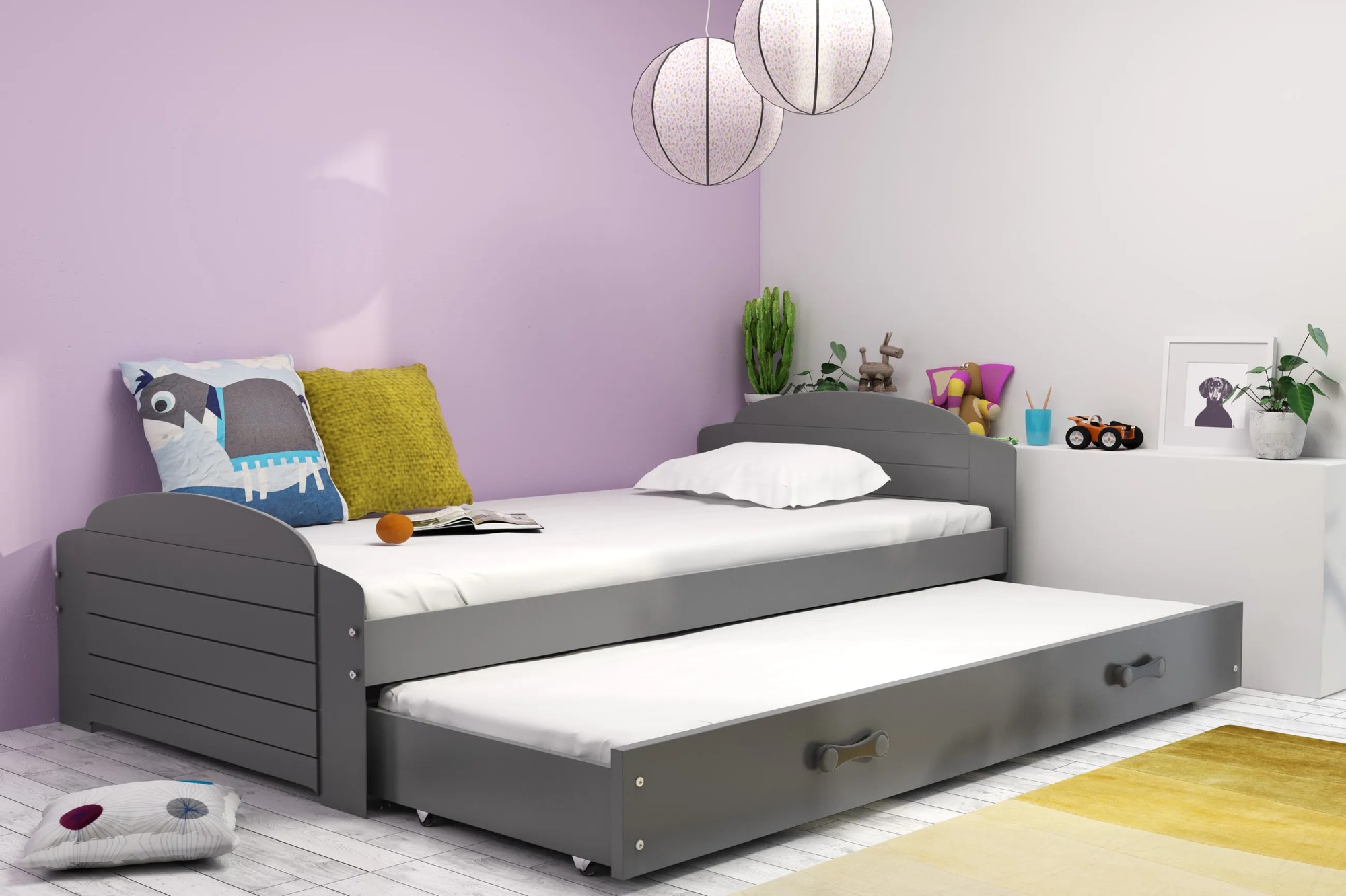 Interbeds Jednolôžková posteľ Lili3 Grafit pre teenagerov 200x90 s matracom, rozkladacia - grafitová