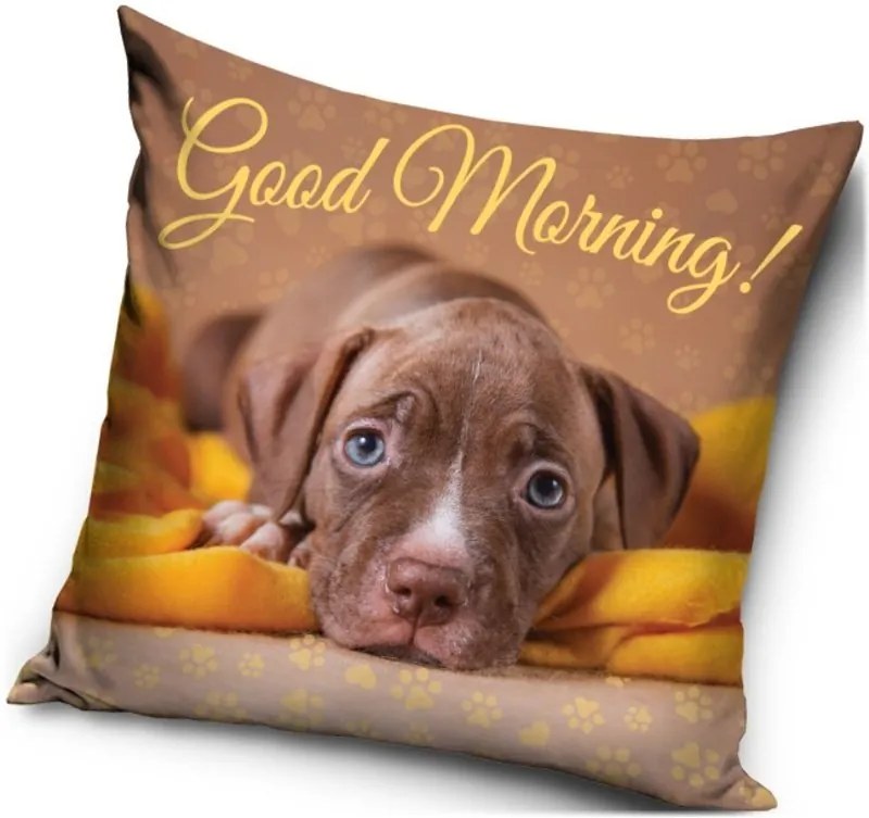Vankúš s psíkom - motív Good Morning! - Dobré ráno! - 40 x 40 cm