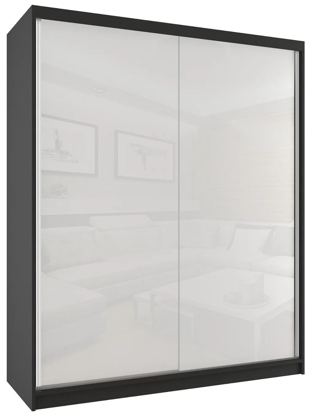 Šatníková skriňa 158 cm Belini čierny mat / biely lesk s posuvnými dverami BM SZP3/2/B/W/W/HI