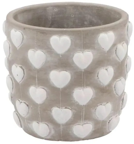 Šedý antik cementový obal so srdiečkami Love Amore - Ø 12*11 cm