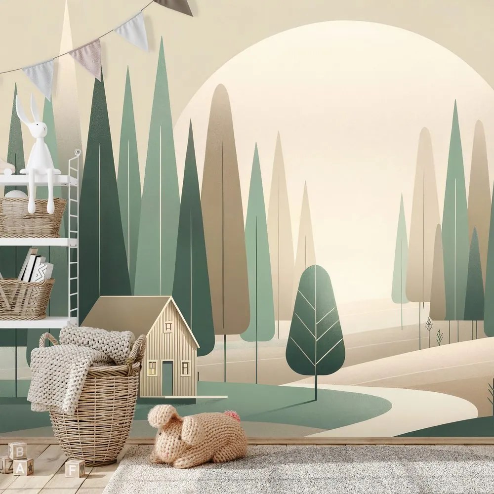 Samolepiaca tapeta minimalistická lesná krajina
