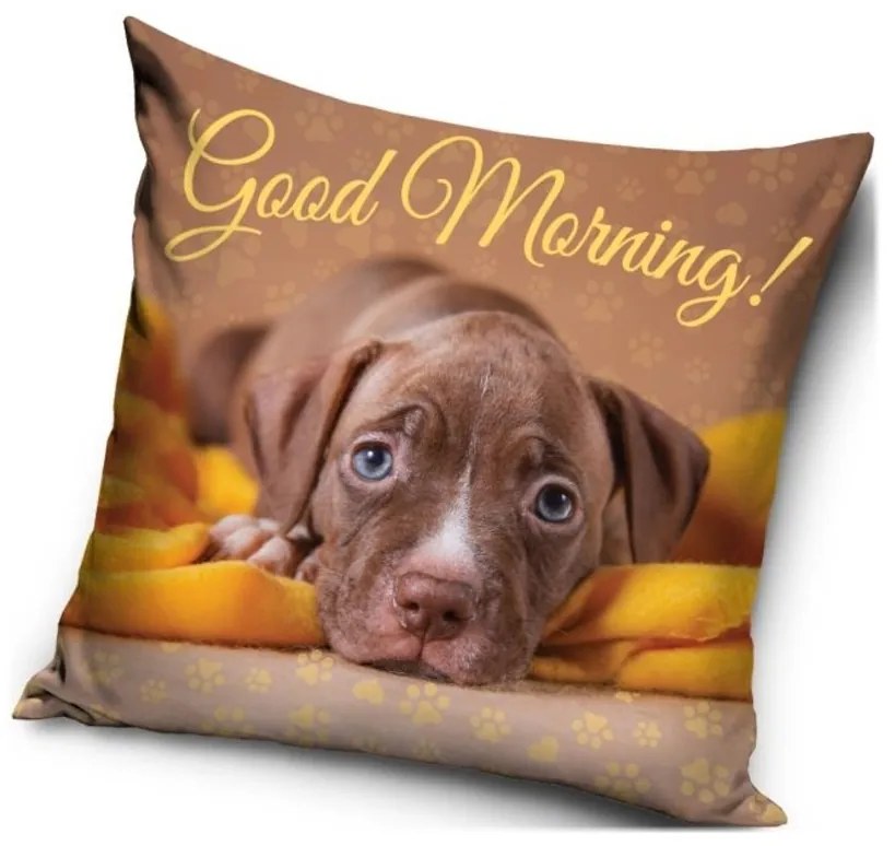 Vankúš s psíkom - motív Good Morning! - Dobré ráno! - 40 x 40 cm