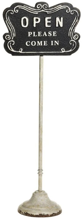 Čierno-béžová antik liatinová ceduľa Open/ Closed na nohe – 25*15*70 cm