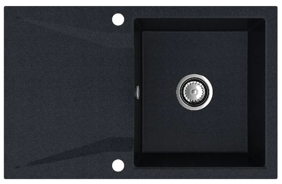 Sink Quality Obsidian, kuchynský granitový drez 790x500x210 mm + chrómový sifón, čierna škvrnitá-Brocade, SKQ-OBS.B.1KDO.X
