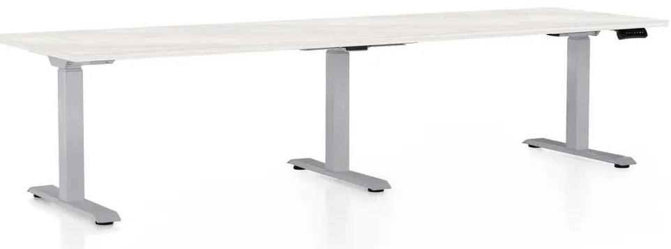 Výškovo nastaviteľný stôl OfficeTech Long, 260 x 80 cm, sivá podnož, biely jaseň