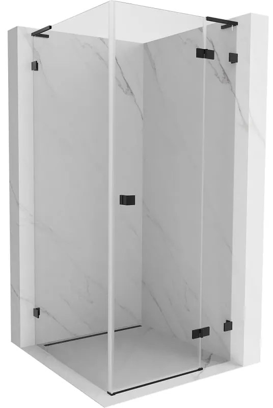 Mexen Lunar, L pravý výklopný sprchový kút 70 x 70 cm, 8mm číre sklo, čierny profil, 834L-070-070-70-00-P