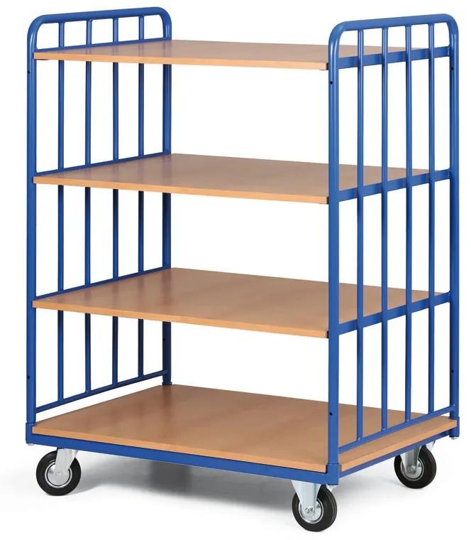 Policový vozík, 4 police, 2 bočnice s výplňou, nosnosť 200 kg