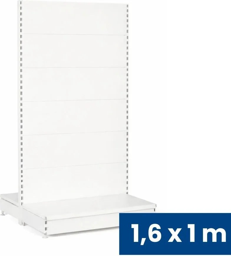 Predajný regál obojstranný, plné steny, 1600 x 1000 x 900 mm, základná, biela