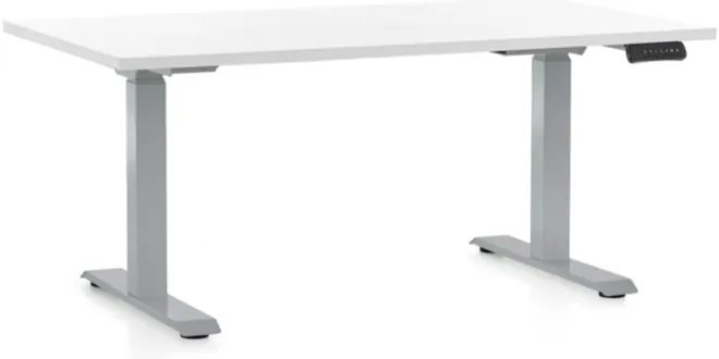 Výškovo nastaviteľný stôl OfficeTech D, 120 x 80 cm, sivá podnož, biela
