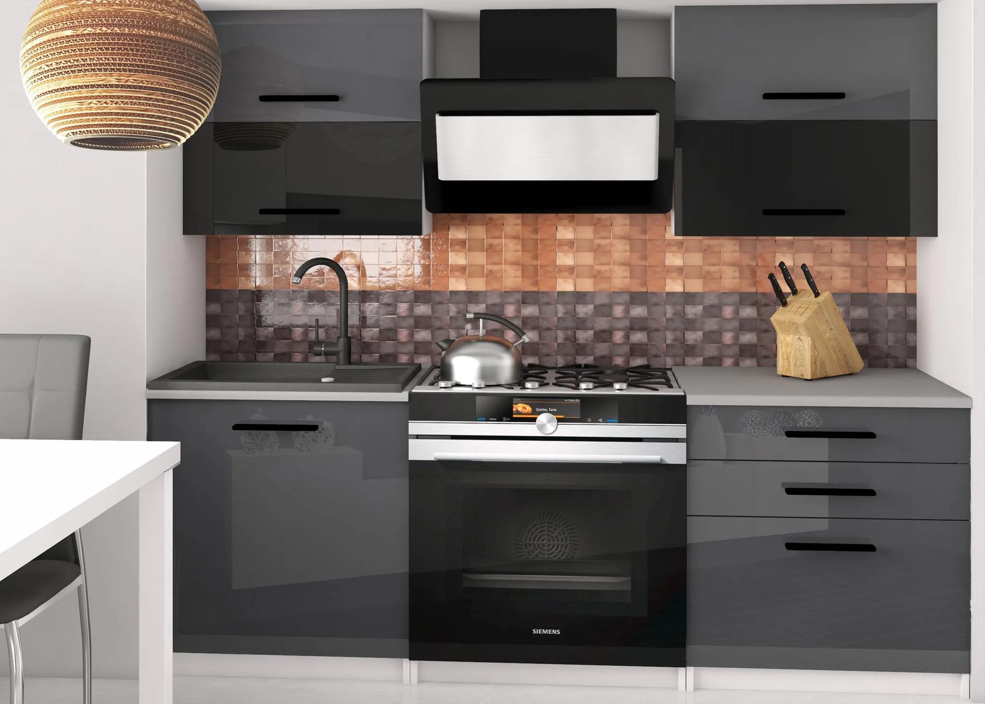 Kuchynská linka Belini 120 cm šedý lesk / čierny lesk s pracovnou doskou Eleganta2 INF ELEGANTA2/2/WT/SBS/0/B1