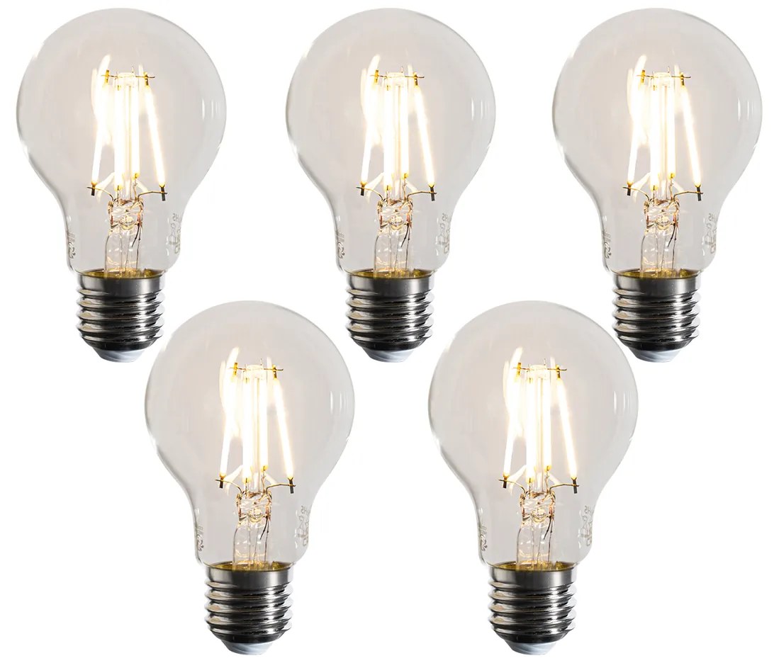 Sada 5 stmievateľných LED žiaroviek E27 A60 číra 4,5W 500 lm 2700K