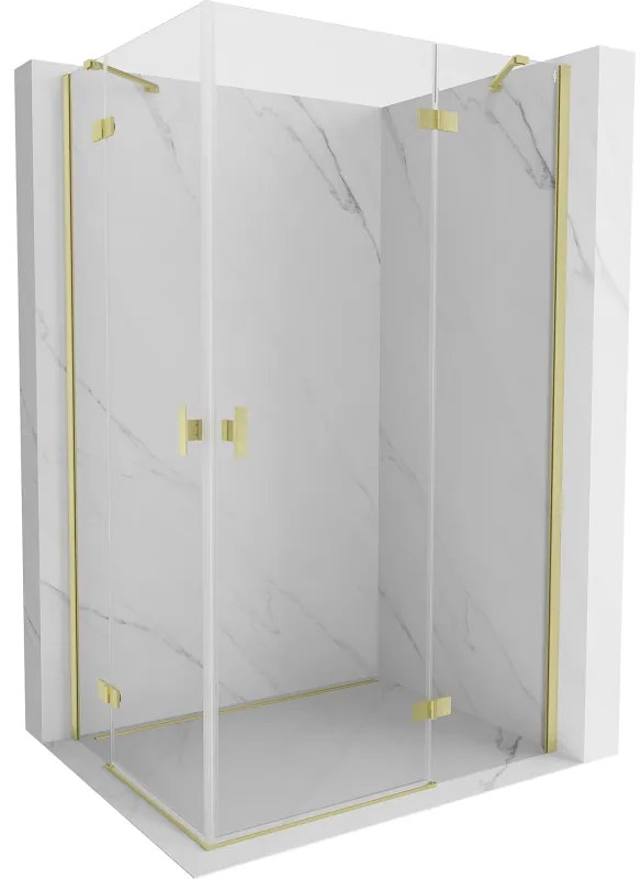 Mexen Mist-H Duo, 2-krídlový výklopný sprchový kút 70 x 120 cm, číre sklo, zlatý matný profil, 8A5-070L-120P-55-00