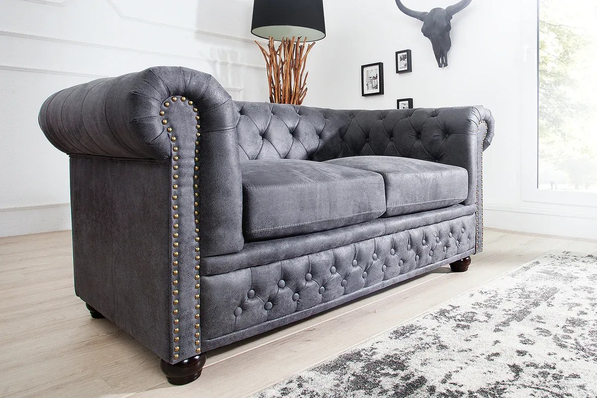 Dvojsedačka Chesterfield Vintage sivá