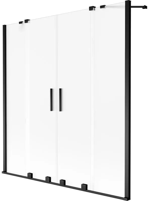 Mexen Velar Duo, 2-krídlová posuvná vaňová zástena 150 x 150 cm, 8mm sklo námraza, čierna matná, 896-150-000-32-70