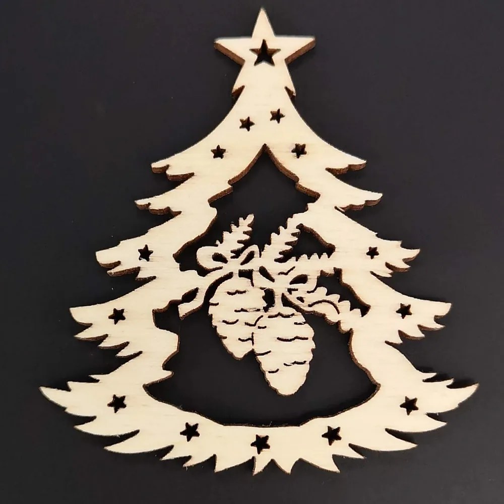 AMADEA Drevená ozdoba stromček so šiškami 6 cm