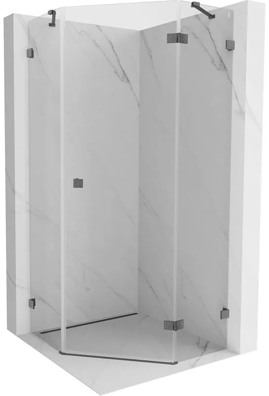 Mexen Lunar, päťuholníkový sprchový kút naklápací vpravo 80 x 80 cm, 8mm číre sklo, profil grafit brúsený, 831-080P-080L-66-00-P