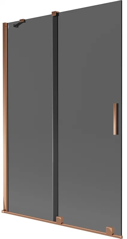 Mexen Velar, 2-krídlová posuvná vaňová zástena 120 x 150 cm, 8mm šedé sklo, ružové zlato, 896-120-000-41-60